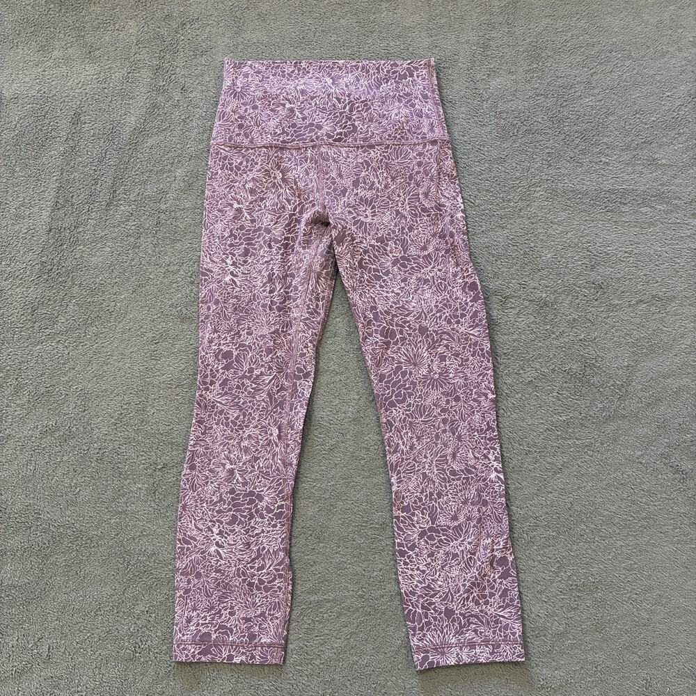 Lululemon Align II Purple Floral Activewear High Rise Crop Leggings Women's Sz 4